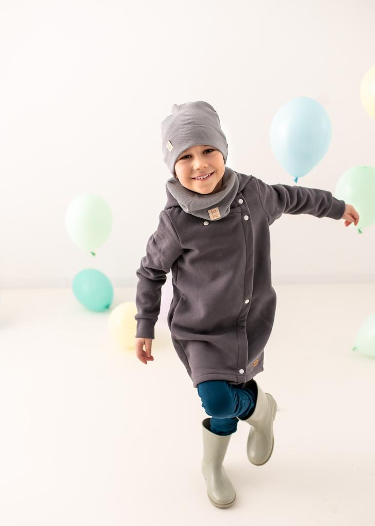 CZAPKA KOMIN KOMPLET CHŁOPIĘCY DZIECIĘCY POJEDYNCZY BAWEŁNA Szary 51-56 Cm