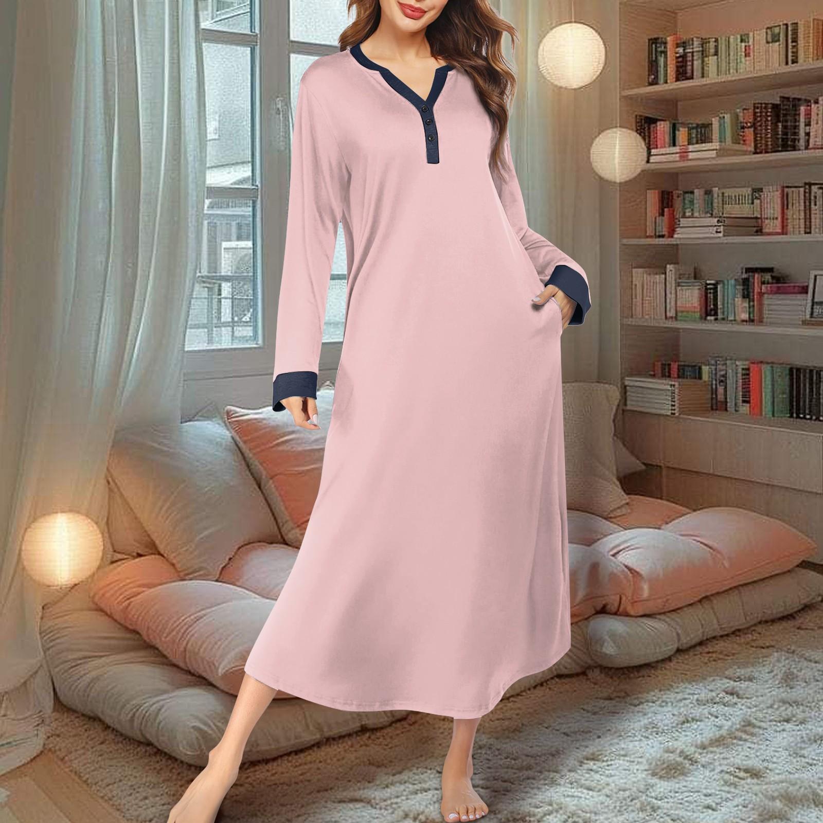 

Женская ночная рубашка, длинный халат, пижамное платье с V-образным вырезом и карманами XXXXL светло-розовый