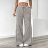 Yousheng Women Long Pants Elastic Waist Striped Design Straight Wide Leg Trousers with Pockets Relaxed Fit Leisure Pants