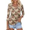 Women's Casual Fashion Sexy Comfortable Christmas Print V-Neck Button Three-quarter Sleeve Top