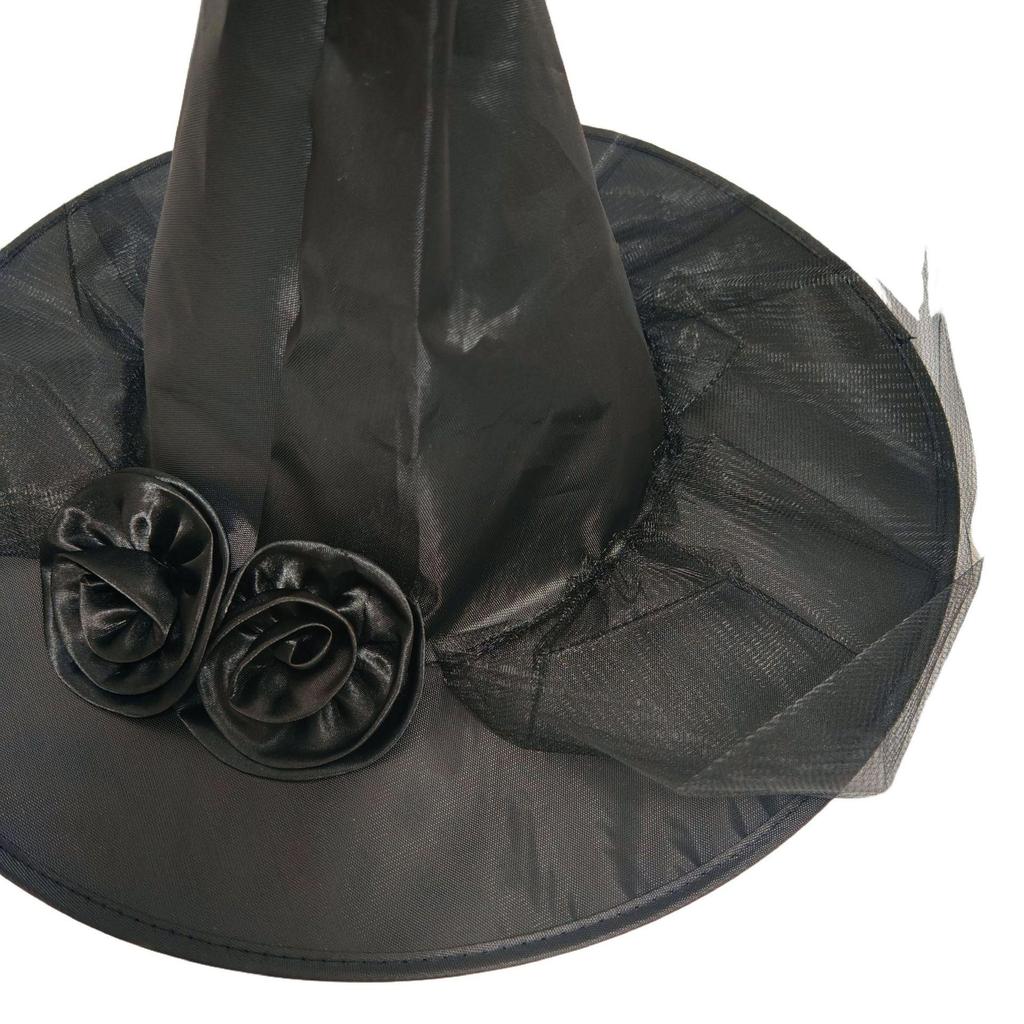 Children and Adults Halloween Rose Mesh Witch Hat Costume
