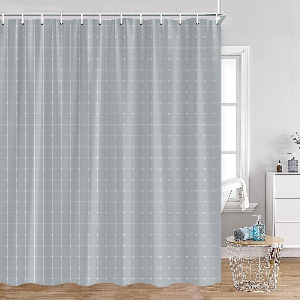 Simple Checkerboard Shower Curtains Colorful Abstract Gingham Pattern Check Checkered Modern Nordic Bathroom Curtains Decor
