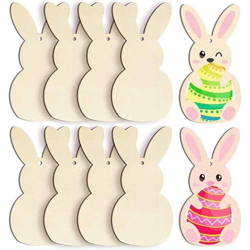 24pcs/set Painting Toy Easter Rabbit Craft DIY Color Blank Bunny Wood Slices  Hanging Ornament