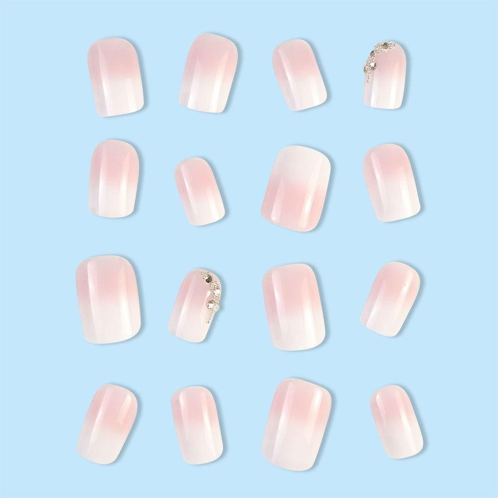 Light Pink Gradient False Nails Long Square Press On Nails New Nail Tips  Women Girls