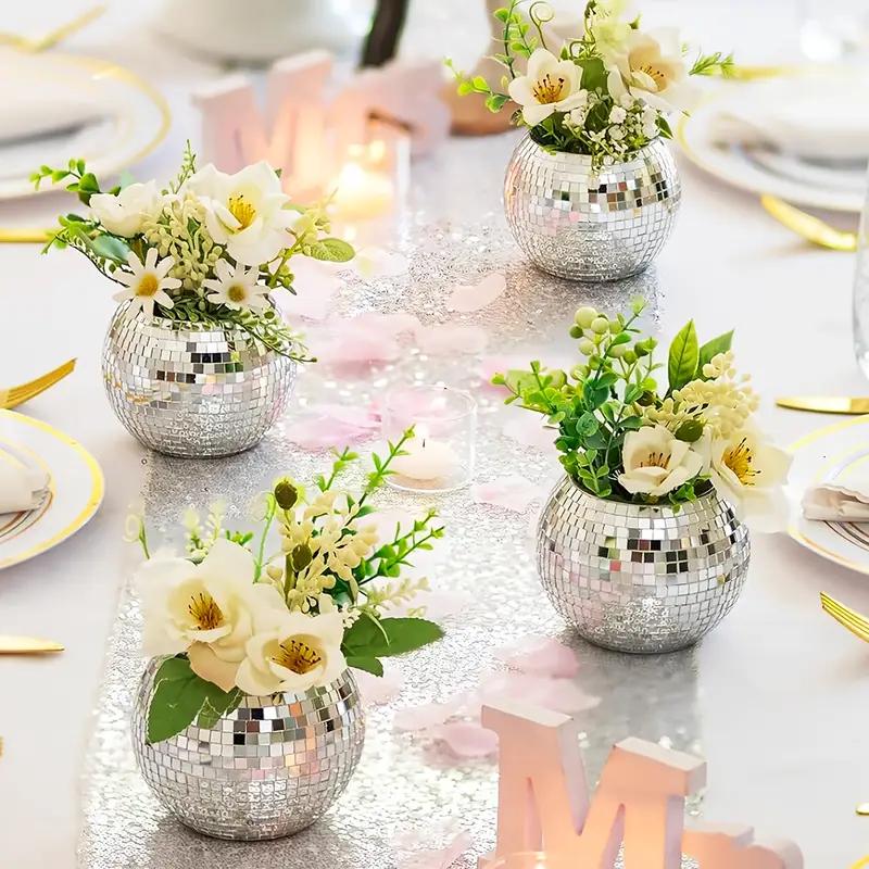WTEMPO Disco Ball Vase Artificial Decorative Bowl for Candle Holder Centerpieces Multi-Functional Room Decoration Makeup Storage Ice Bucket Candy Jar