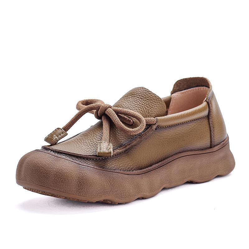 Autumn New Retro Handmade Genuine Leather Casual Soft Round Toe Women Flat for Adult Women Elegant Style