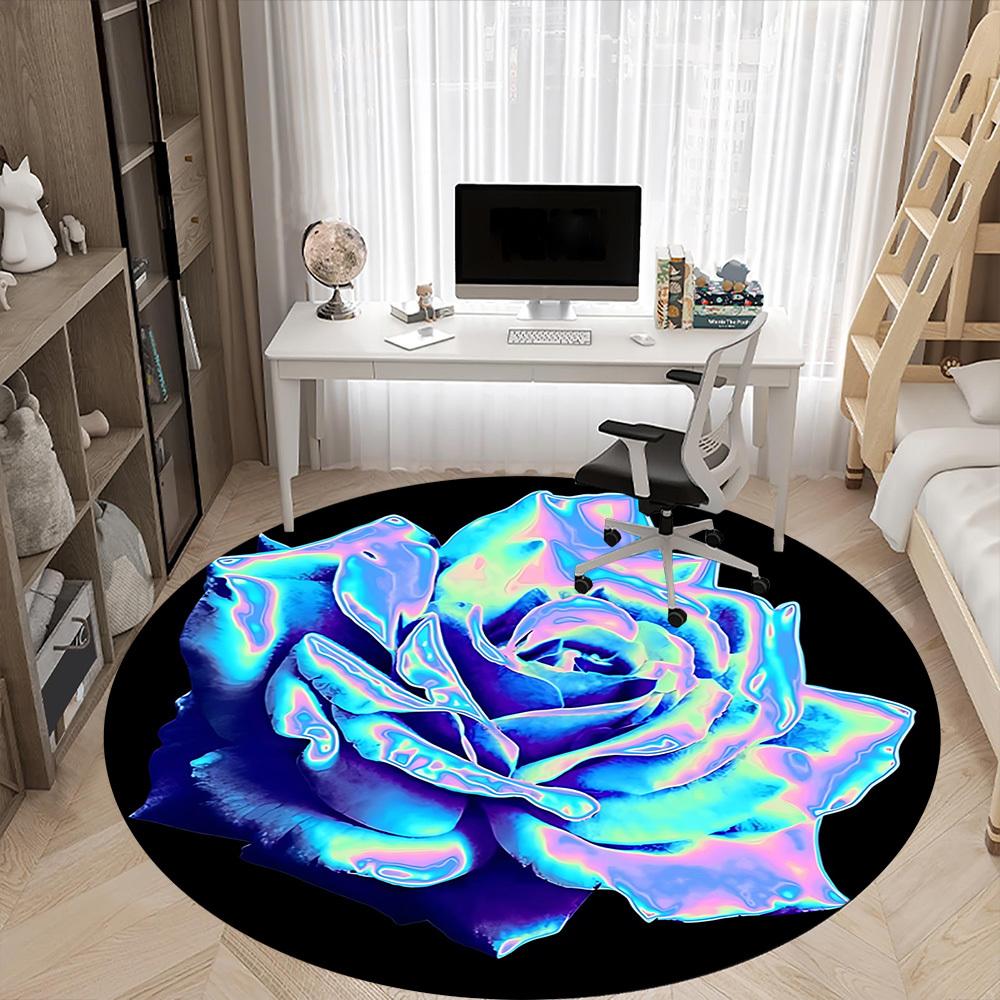 1pc Neon Floral Print Chair Carpet for Office, Round Non Slip Durable Large Size Office Carpet, Suitable for Office