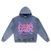 DTG print Knitted Denim Zip-Up Hoodie Japan Samurai Brother Print Zipper Hoodies  