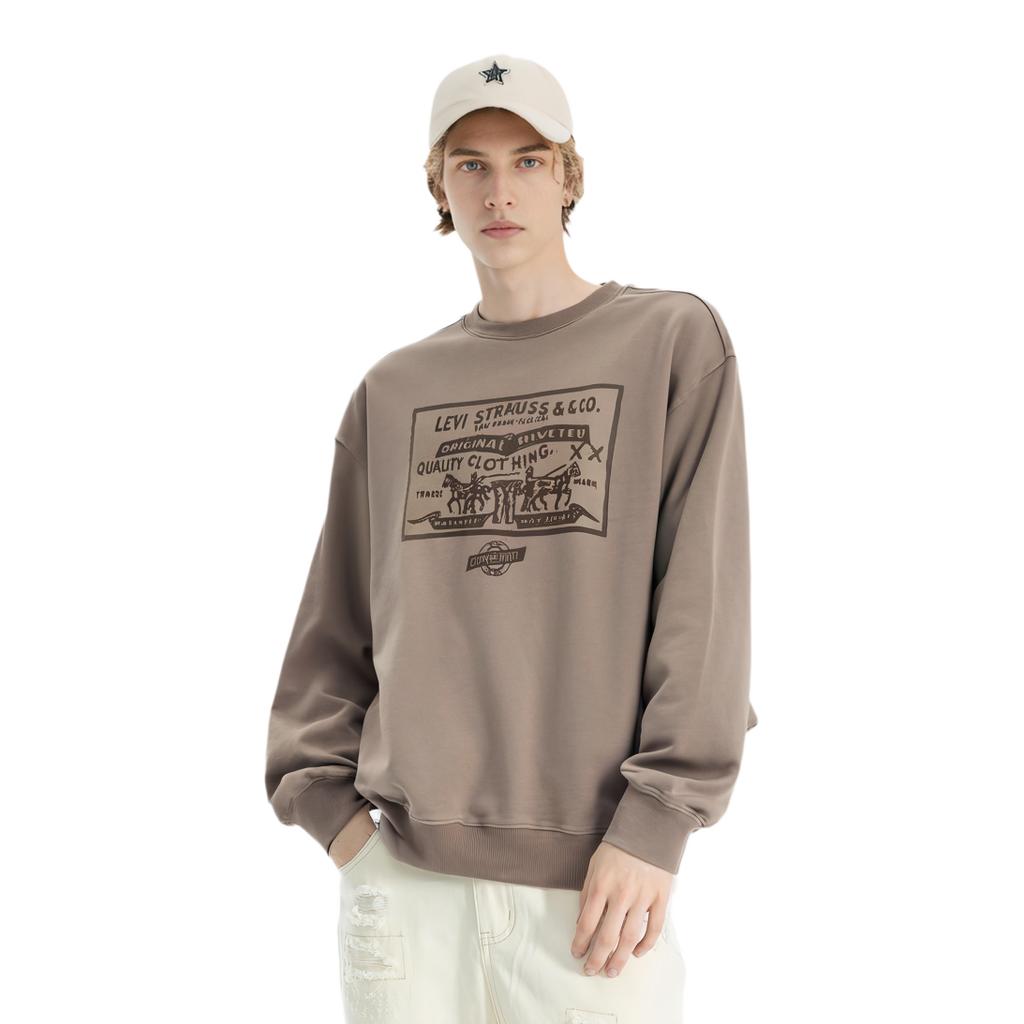 Levis Loose Fit Round Neck Printed Casual Long Sleeve Sweatshirt Men Sweatshirt Khaki 0019A-0000