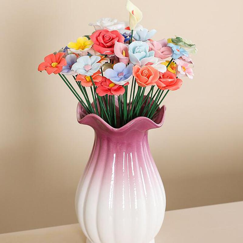 5X Artificial Flower Ceramic Handmade Fake Flower Creative Art Floral Home Decor Party Wedding Garden Decor Valentine's Day Prop