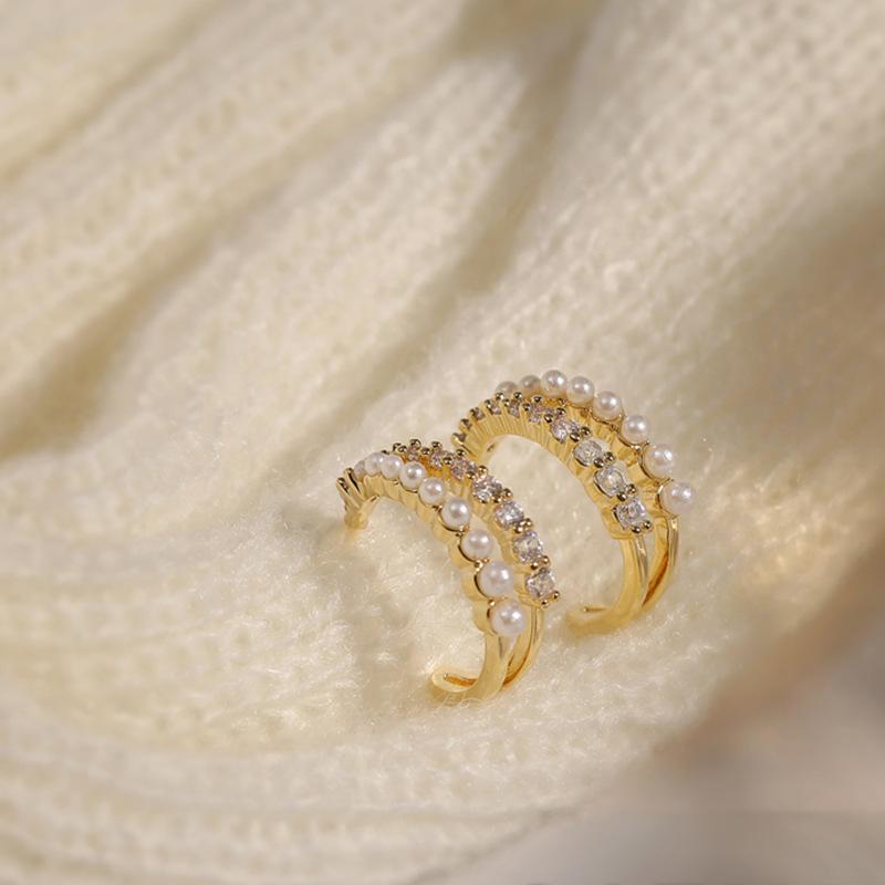 

Temperament Double-layer Zirconia Pearl Earrings Tide Senior Sense of Light Luxury Versatile Sweet Earrings Fashionable and Versatile Female