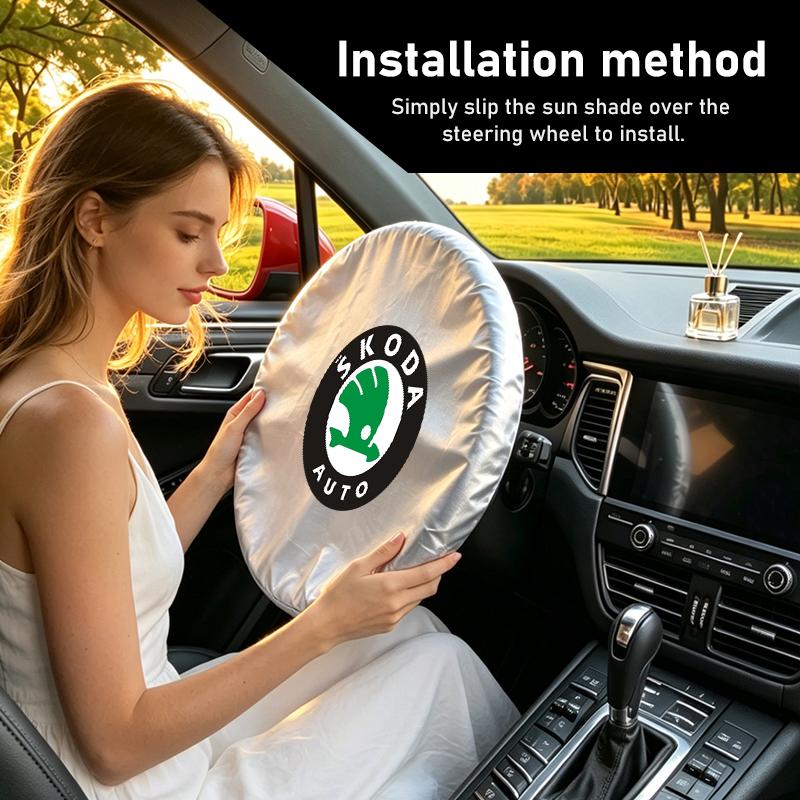 For Skoda Car Steering Wheel Sun Shade Cover Silver Anti-Heat Sunscreen Cover Octavia Superb RAPID FABIA KAMIQ KAROQ KODIAQ YETI xkbf53