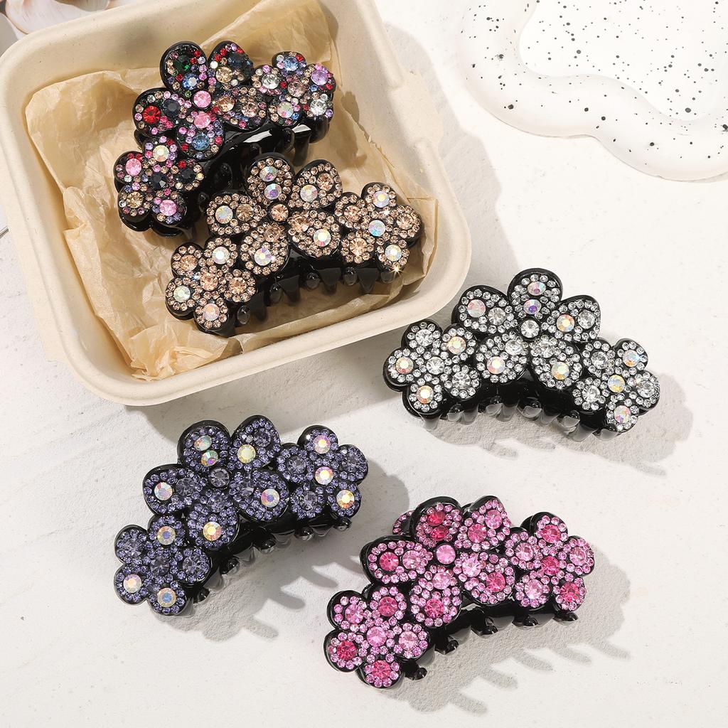AWAYTR Glitzernde Strass-Blume Haarklammer Haarspange Mädchen Koreanische Pferdeschwanz-Haarnadel Frauen Hai-Klammer Temperament Haarklammer