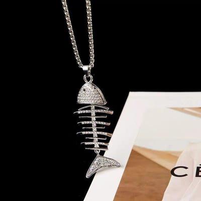 Collana Coreana Trendy a Spina di Pesce con Diamanti - Elegante Catena Lunga con Pendente