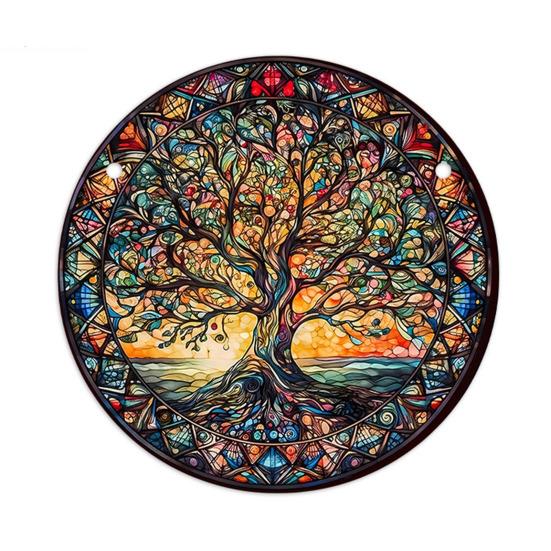

Round Stained Glass Style Window Hangings 5.9 Inch Colorful Sun Catcher with Chain for Indoor Outdoor Decor Light Reflection Artistic Gift 15x15cm A