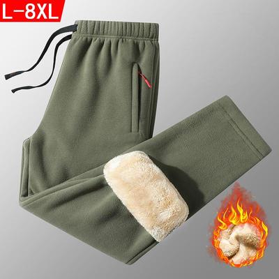 Men's Winter Warm Fleece Pants Sherpa Lined Sweatpants Solid Color Athletic Thick Running Joggers Pants with Pocket  Male Casual Sport Pants Plus Size