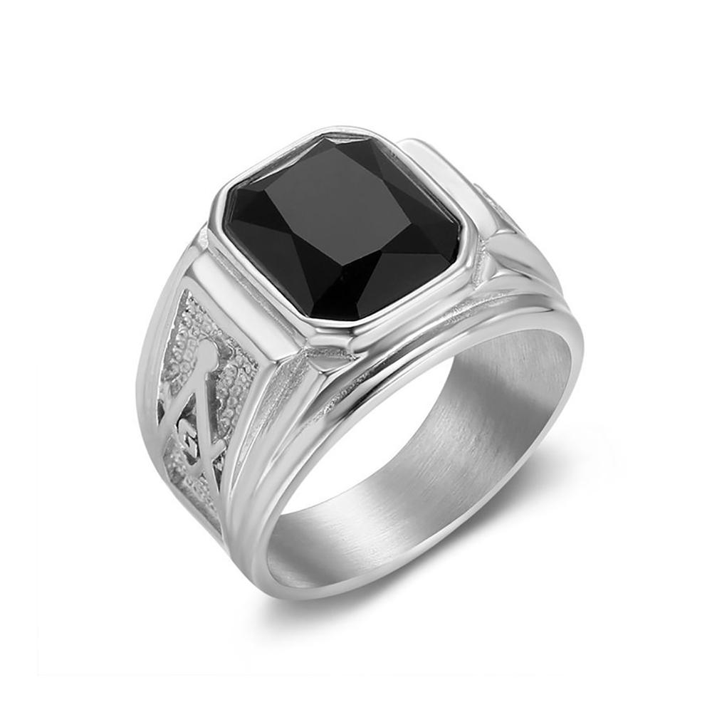 Fashion Vintage Freemason AG Rings for Men Women Hip Hop Punk Rock Gold Color Black Stone Square Ring Wedding Classic Jewelry