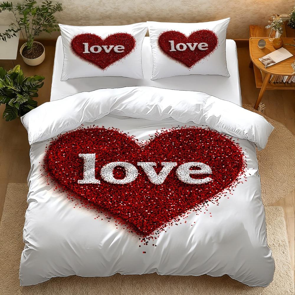 Love Printed Comfortable Bedroom Duvet Cover And 1/2 Pillowcases Set Digital Print Machine Washable Bedding Collection