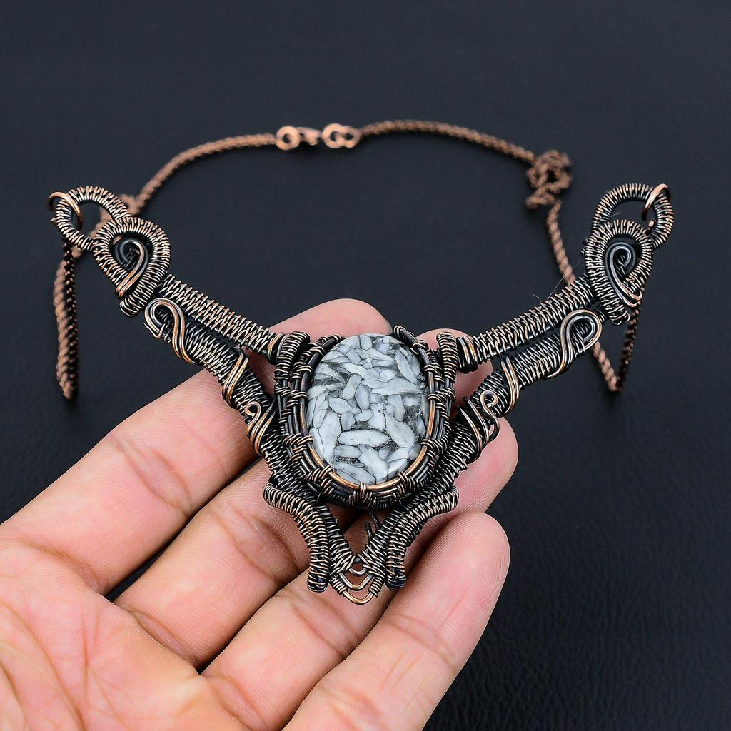 Pinolith Gemstone Pure Cupru Wire Wrapped Handmade Colier Bijuterii Pentru Cadou