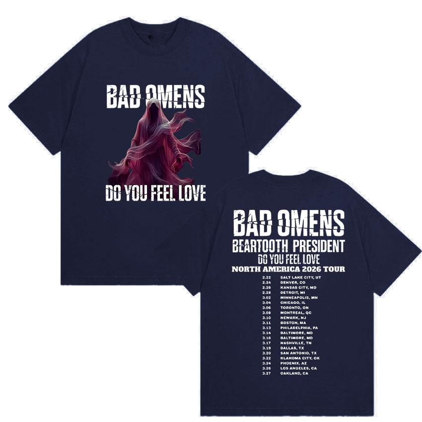 Bad Omens Do You Feel Love Tour 2026 Bedruckte T-Shirts Herren Damen Retro Oversized Baumwoll-T-Shirt Klassische Punk Gothic Kleidung T-Shirt