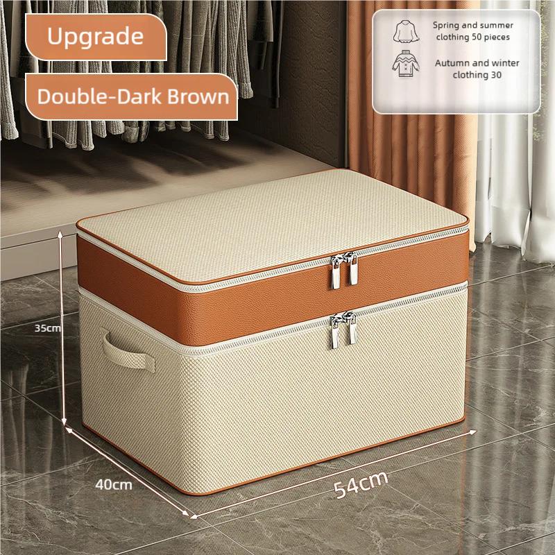 Double layer splicing PU clothing organizer large capacity miscellaneous blanket storage box household clothing seasonal storage