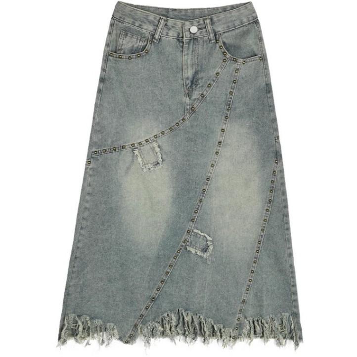 

Женская ретро синяя джинсовая юбка миди с разрезом, с высокой талией - Коллекция Весна/Осень 2025 3XL синий