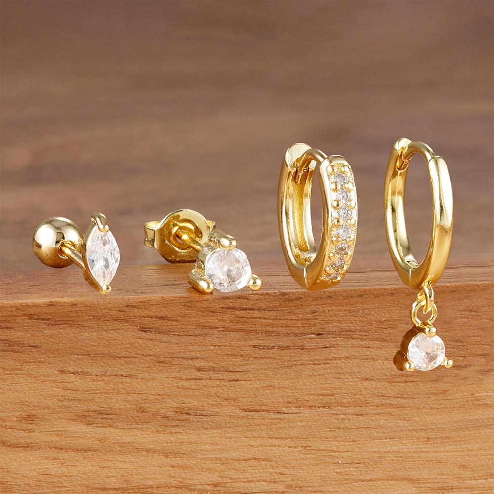 4pcs Round Pendant Earrings Set for Women Simple Stainless Steel Horse Eyes Zircon Dangle Earring Cartilage Piercing Jewelry