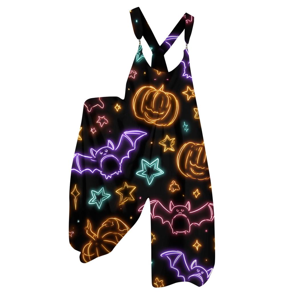 Women's Summer Overalls Floral Print Vintage Jumpsuit (Non-Adjustable Straps)