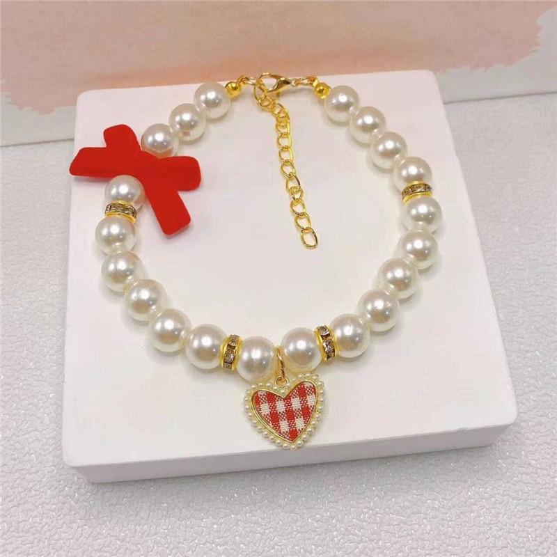 Pet Bow Pearl Collar Cat Jewelry Heart Pendant Necklace Dog Sweet Decorations Puppy Rhinestone Collar Chihuahua Accesorios