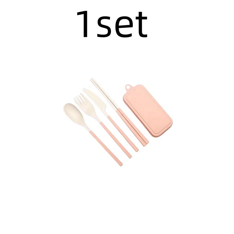 4Pcs Wheat Straw Dinnerware Set Portable Tableware Knife Fork Spoon Chopsticks Set Travel Cutlery Eco-Friendly Utensil Box