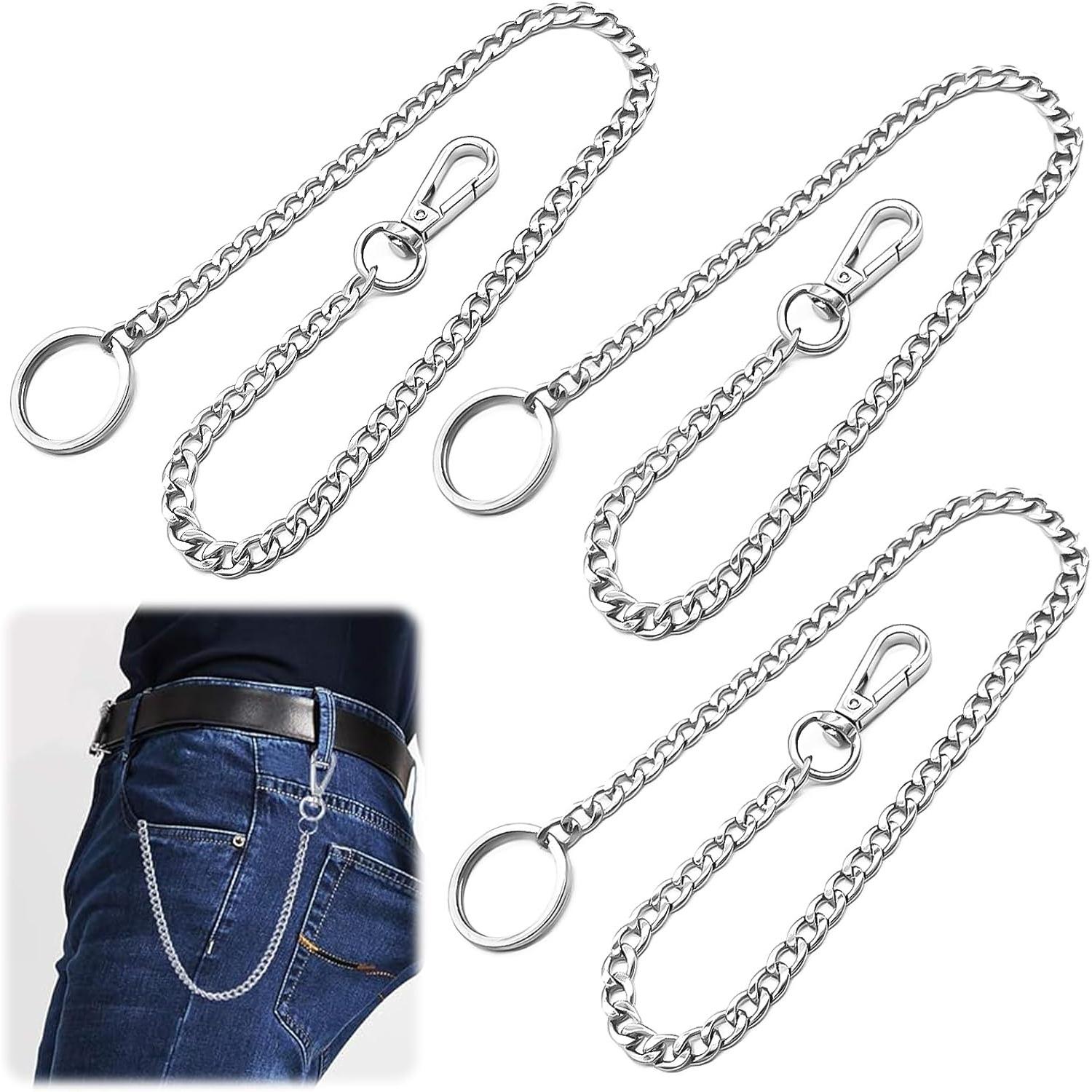 3 Pièces Chaine Pantalon, Chaine Portefeuille 45 cm Porte-clés avec Mousqueton pour Hommes Femmes en Argent 3PCS