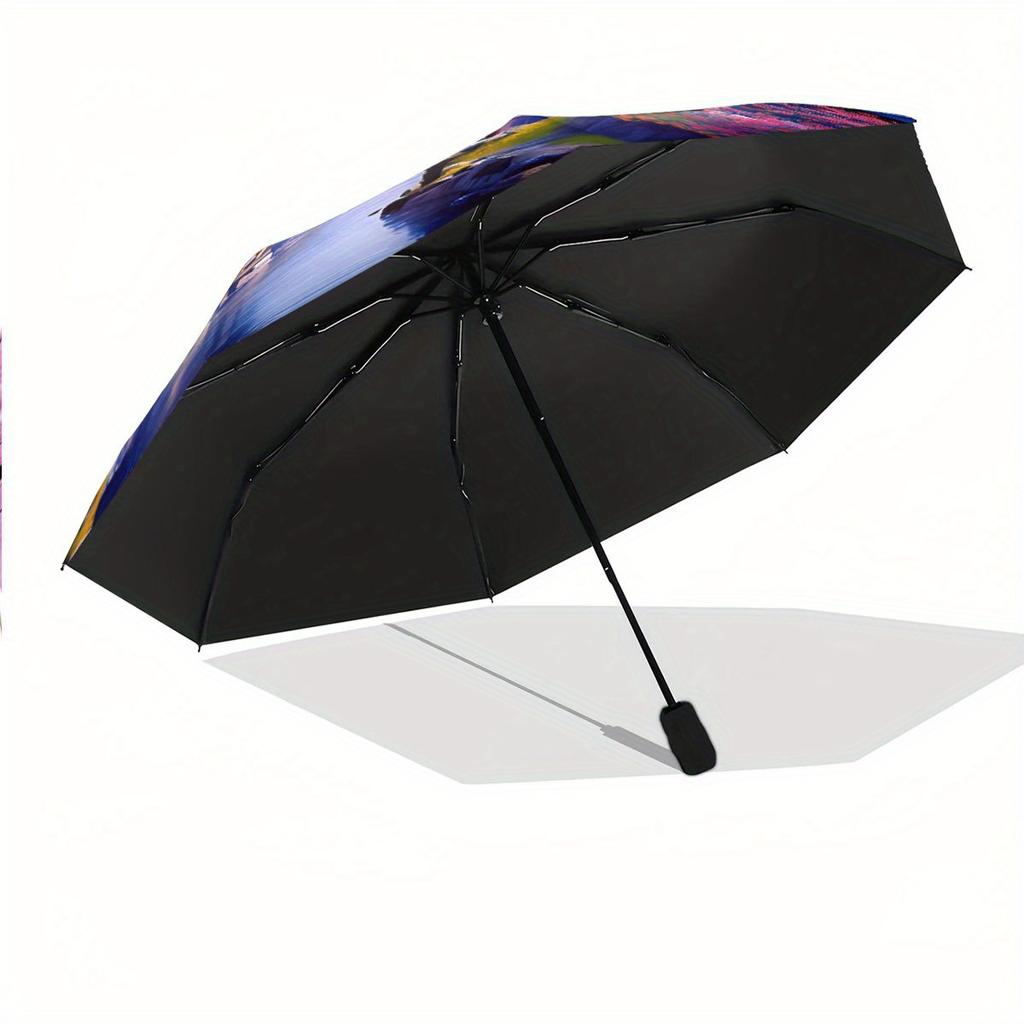 Automatic Folding Umbrella Japanese Landscape with Cherry Blossoms and Mount Fuji. Portable Collapsible Design, Casual Outdoor