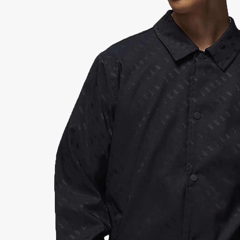 Jordan Essential Letter Logo Jacquard Collared Snap Coach Jacket Men Jackets Black DV7617-010