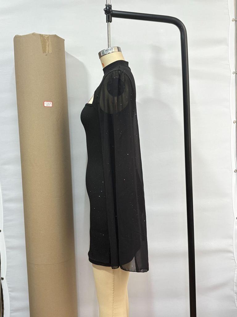 Elegant High Neck Slim Fit Party Dress with Shawl Sleeves