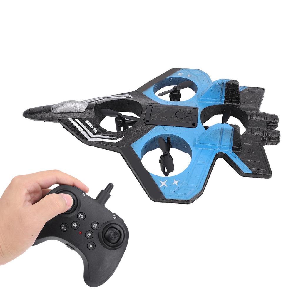 RC Airplane 4 Engine Thrust 3 Speeds Rechargeable 1 Key 360 degrees  Stunts Remote Control Plane Toy with Light Blue