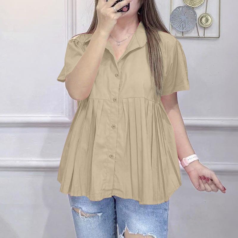 ZANZEA Women Turn Down Collar Summer Casual Short Sleeve Blouse