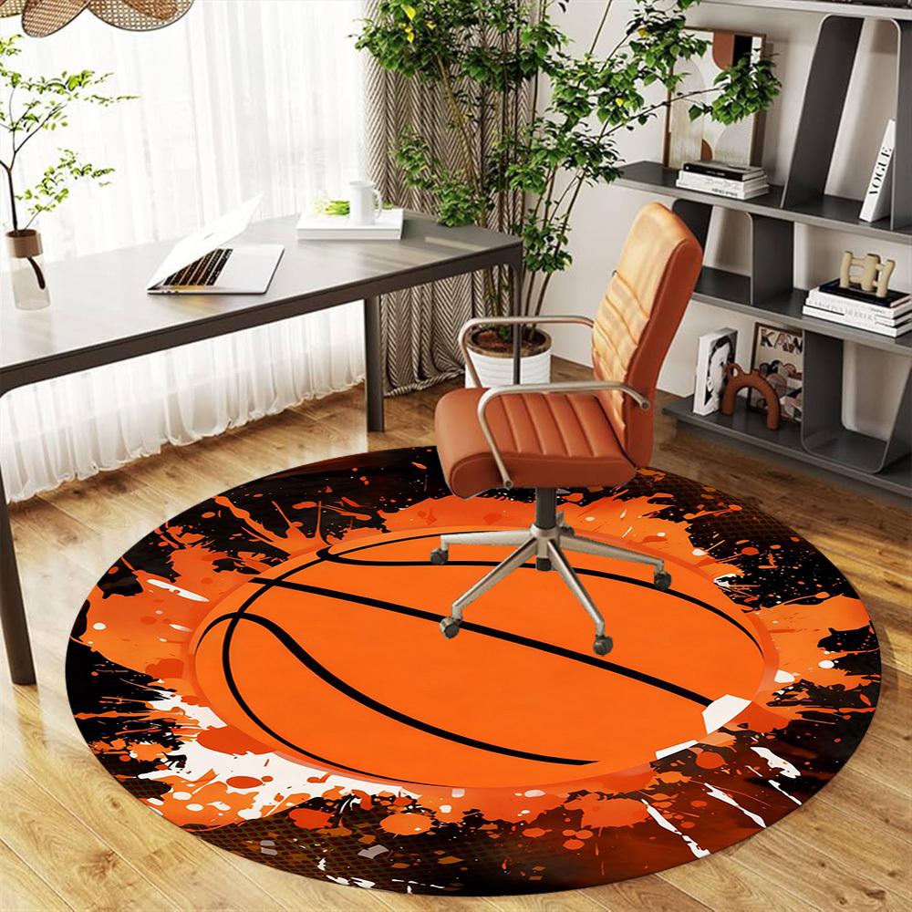 1PC Basketball Splash Round Chair mat Area Rug - Non-Slip, Floor Mat for Office, Bedroom, and Indoor Decor -Gift D1127215