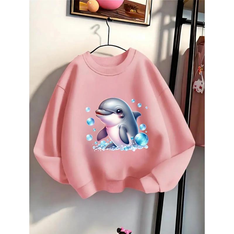 European sizes Kids' Crewneck Sweatshirt - Dolphin Bubbles | Playful Cute, , Sportswear and Casual Wear, Soft and Comfortable, Clothing, Teenagers