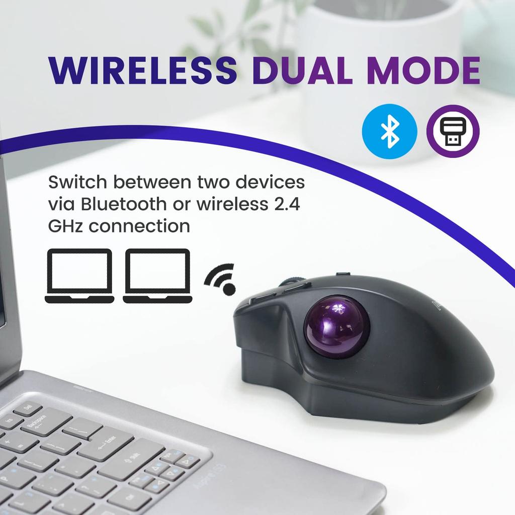 Perix Wireless Trackball Mouse 8 Buttons Dual Connection Bluetooth Mode 3 Angle Adjustable Tilt Wheel PERIMICE-720 - - 2.4G / - - [Genuine Warranty]