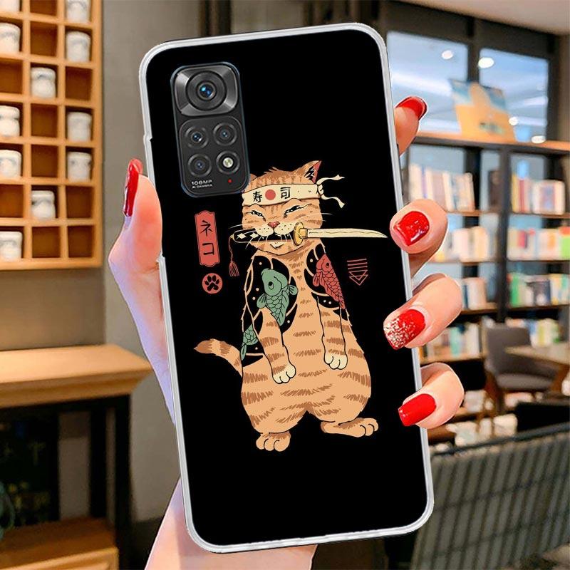 Ramen Sushi Samurai Tattoo Cat Cover Phone Case For Xiaomi Redmi Note 15 14 13 12 11 10 Pro Plus 14S 12S 11S 11T 11E 10S Soft Fu