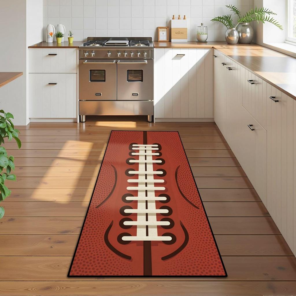 Ball Sports Theme Hallway Runner Rug Baseball Rugby Football Print Non Slip Mat for Boy's Room Living Room Kitchen Bedroom