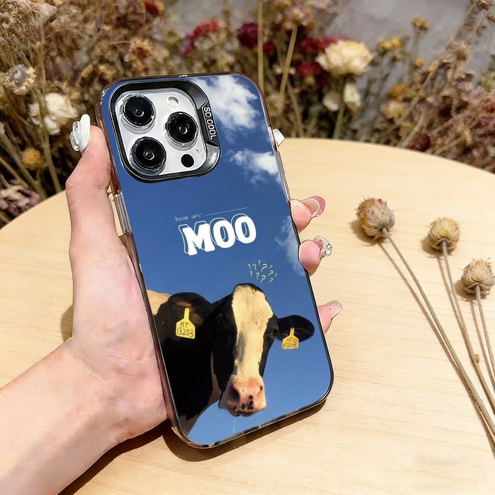 Funny cute cows Phone Case For iPhone 17,16,15,14,13,12,11 Plus,Pro Max,XS,Colored Silver Plated Inside Cover