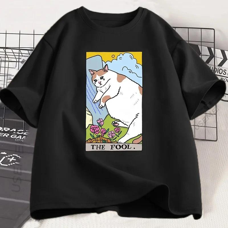 Mens Printed TShirt 100 Cotton Cartoon Cat Pattern ShortSleeved Casual Clothing LooseFitting Casual TShirt