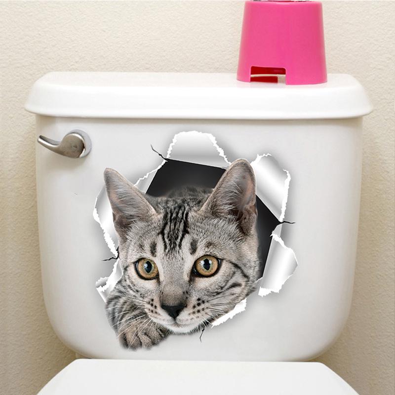 Cute Cat Expression Waterproof Bathroom Stickers - Self-Adhesive Cartoon Toilet Decor