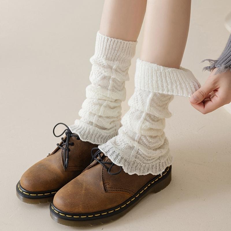 Fashionable Twist Cable Knit Footless Middle Calf Socks Pleated Ruched Ruffled Leg Warmers Boot Toppers Covers for Women