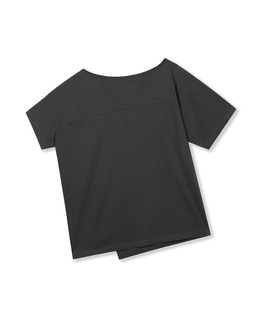 Yusentig Asymmetrical Print Off-Shoulder T-Shirt Dark Gray Aw6Me40413