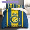 Benutzerdefinierter Name Al Nassr Fußballclub Muster Bettwäsche Steppdecke Set Heimdekoration Geschenk (1 Bettbezug + 2 Kissenbezüge (ohne Füllung))