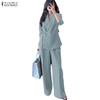 ZANZEA Women Long Sleeve Blouse and Pants Casual Two Piece Suit Sets