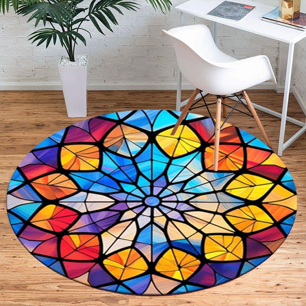 Colorful Stained Glass Mandala Window DecorRound Non-Slip chair mat chair carpet for office Rugs for Office Decor Gift For Valentine's Day Mother's Da