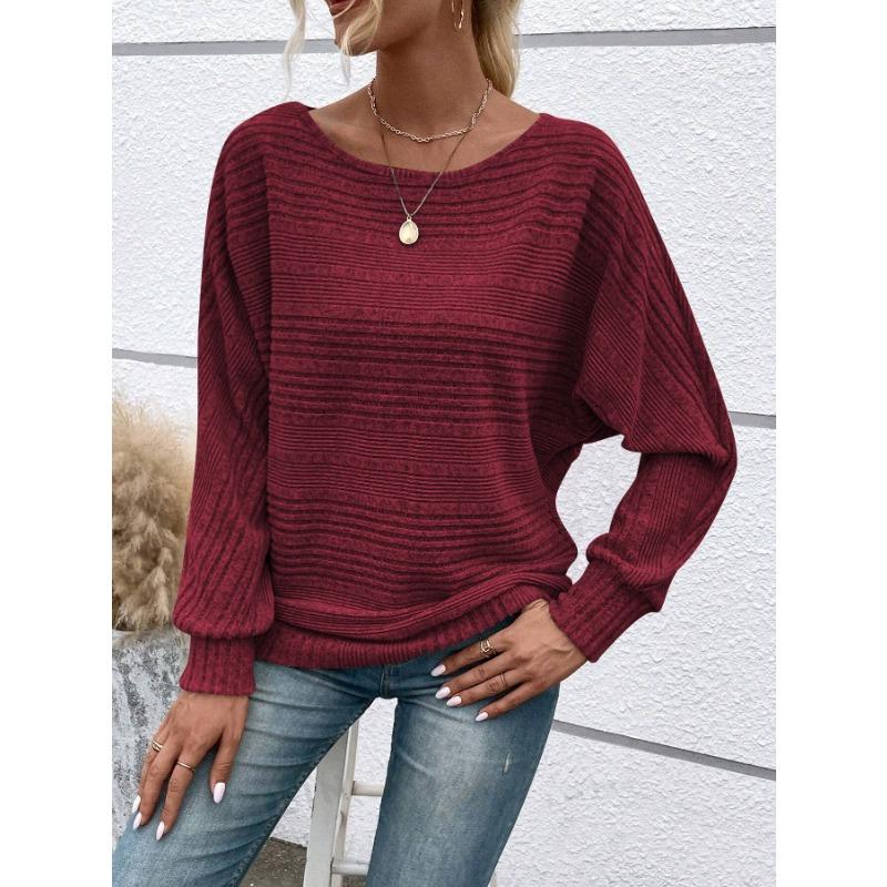 Autumn and Winter New Style Comfortable and Casual Solid Color Long-sleeved Round Neck Splicing Pullover Top T-shirt for Women